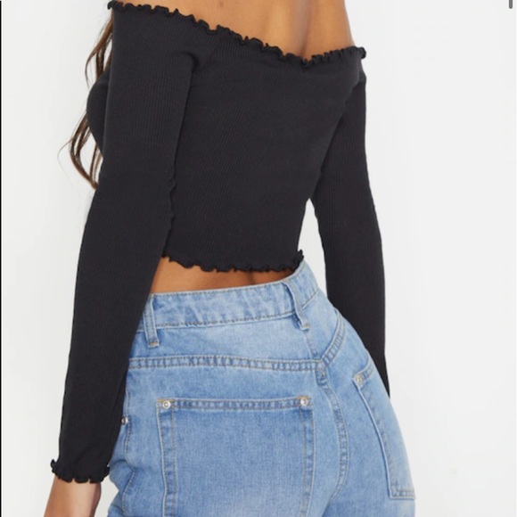 Pretty Little Thing Dark Green Frill Crop Top - Picture 6 of 7